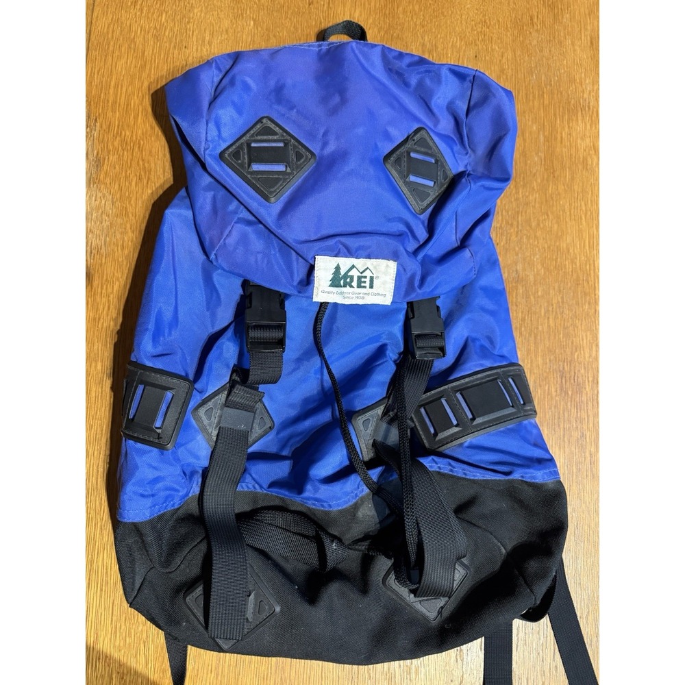Vintage REI Alpine Day Pack Blue Black Top Load Backpack Old Logo Taiwan 80s/90s